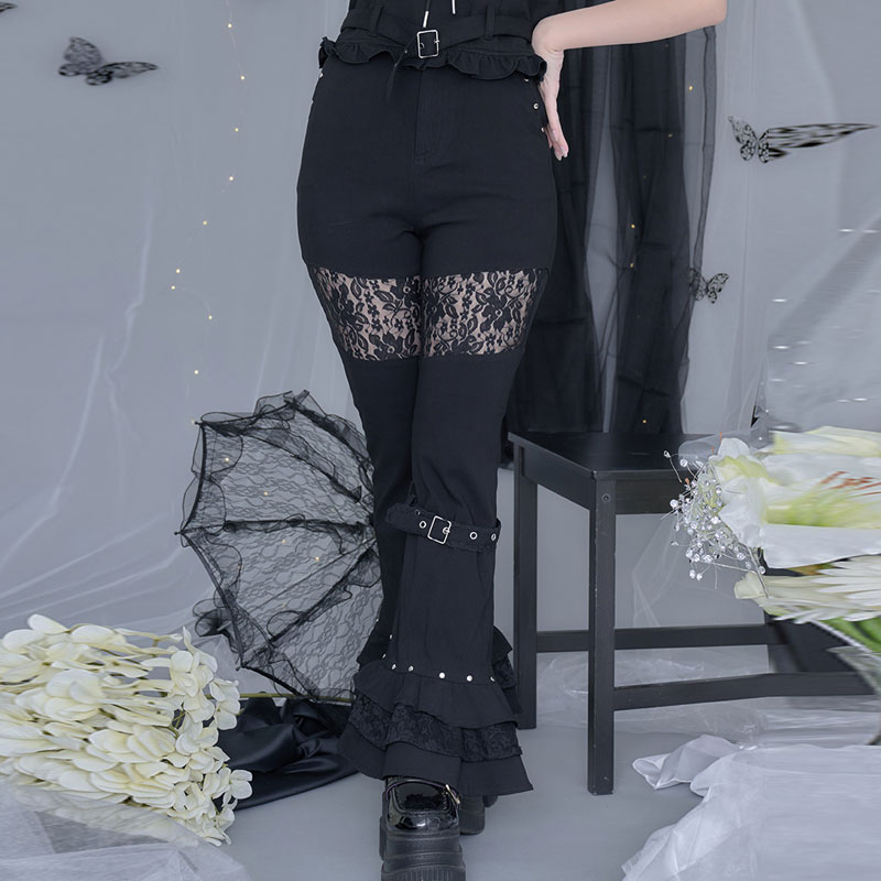 "ililil【イルイルイル】地雷ちゃんのあざとベルパン 〜黒フリルの誘惑〜/全1色"ブラック 黒 フレアパ..