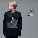 "CV select【シーブイセレクト】クルーネック狐ラインストーントレーナー/全2色"トレーナー スウェット メンズ 裏起毛 スエット ヴィジュアル系 V系 大きいサイズ ファッション 地雷系 服 M L 黒 ブラック 白 サブカル系
