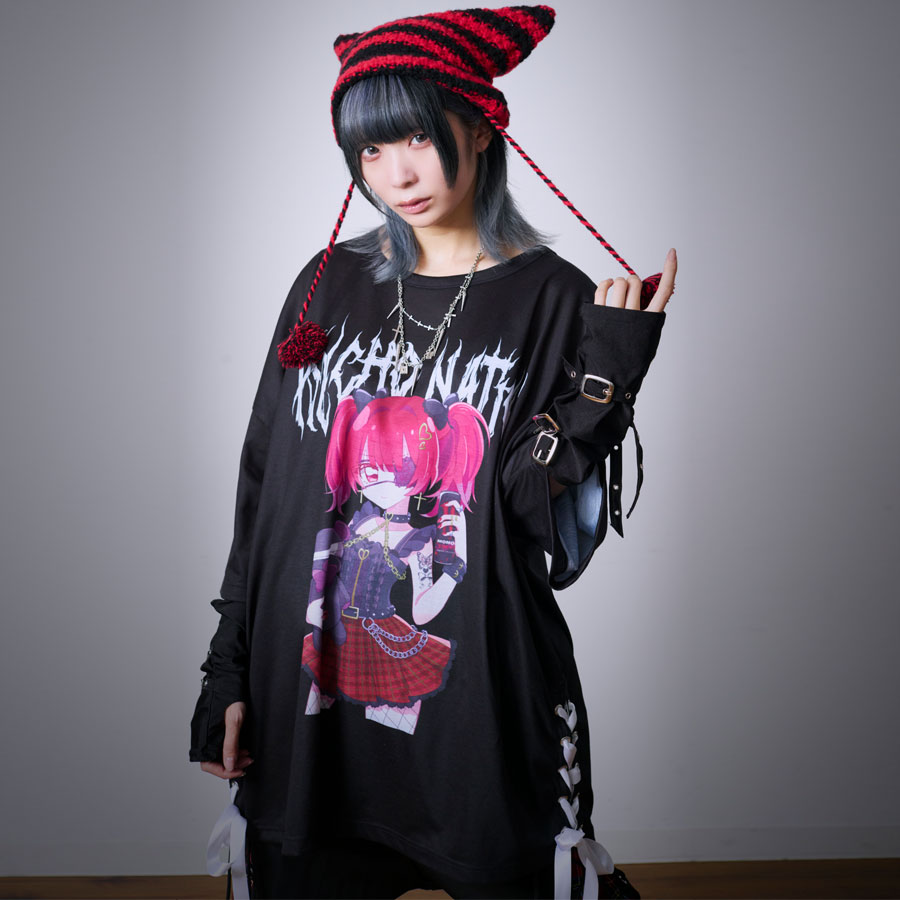 "CV Select【シーブイセレクト】PSYCHO NATION レッドガールTEE/全3色"半袖T 半袖tシャツ トップス Tシャツ 半袖 プルオーバー トップス 病み 黒 ブラック メンヘラ 地雷系 V系 服 メンズ ファッション ビッグ レディース