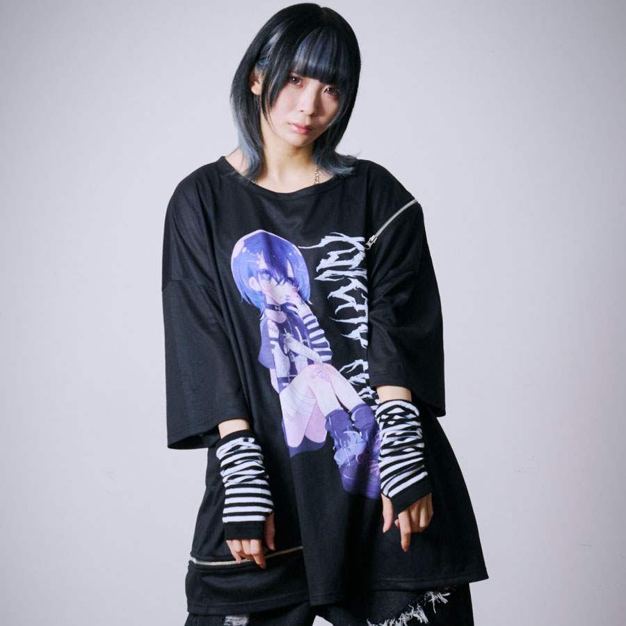 "CV Select【シーブイセレクト】PSYCHO NATION ブルーガールTシャツ/全3色"半袖T 半袖tシャツ トップス Tシャツ 半袖 プルオーバー トップス 病み 黒 ブラック メンヘラ 地雷系 V系 服 メンズ ファッション ビッグ レディース