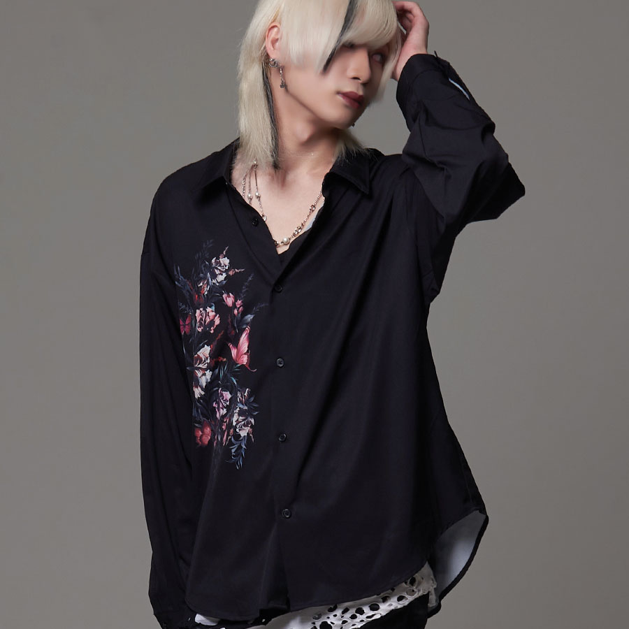 シャツ メンズ 総柄シャツ ヴィジュアル系 V系 地雷系 メンヘラ 大きいサイズ ファッション モード系 お兄系 服 ファッションm 蝶 Cv L 売り切れ必至 羽織 Select フラワー 全8色 ローズ フラワープリントシャツ トップス モード プリント 送料無料