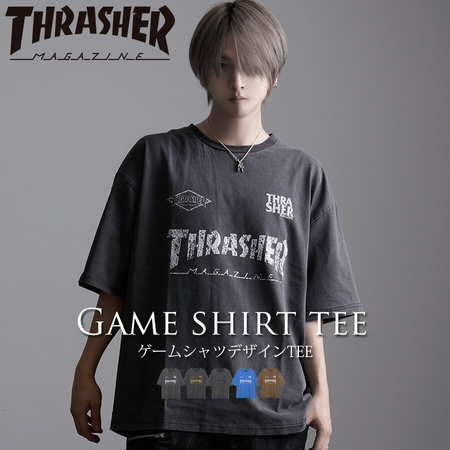 Rakuten - THRASHER スラッシャー ゲームシャツ Tシャツ 大きいサイズ ヴィンテージ加工 メンズ ブランド 半袖 半袖Tシャツ ピグメント加工 大きいサイズ M L ピグメント ヴィンテージ 古着 ブラック ブルー ブラウン 20代 30代 40代