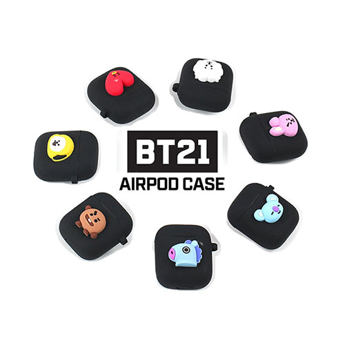 BT21 Apple AirPods Black Silicone/1세대/2세대/에어 포즈 소프트 케이스 커버