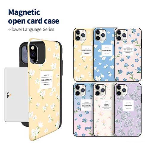 DC 花言葉 iPhone Galaxy マグネット カード ドア バンパー ケース カバー スマホケース Flower Language Magnetic Card Door Bumper Case Cover カード2枚が収納できる実用性 ミラーが入っております。