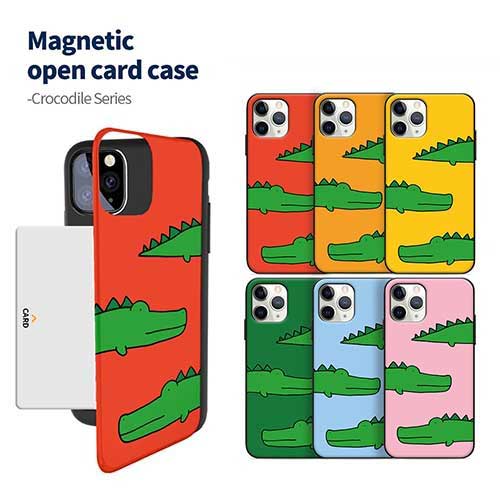 DC クロコダイル iPhone Galaxy マグネット カード ドア バンパー ケース カバー スマホケース CROCODILE Magnetic Card Door Bumper Case Cover カード2枚が収納できる実用性 ミラーが入っております。