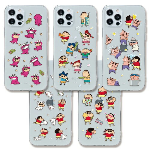 CQ クレヨンしんちゃん ステッカー iPhone Galaxy 透明ゼリー ケース カバー スマホケース Crayon Shinchan Sticker Clear Jelly Case Cover