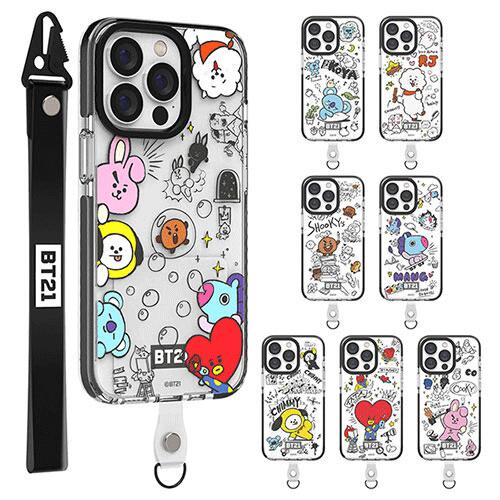 S2 BT21 ドゥードル iPhone Galaxy 手首 ストラップ 透明 ライン ケース カバー スマホケース BT21 DOODLE SMART TAB CLEAR LINE Case ホルダー 落下防止