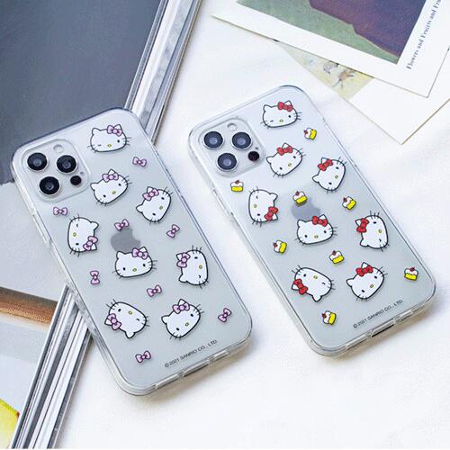 MP サンリオ ハローキティ フェース パターン iPhone Galaxy 透明ゼリー ケース カバー スマホケース ストラップ HELLO KITTY FACE PATTERN CLEAR JELLY CASE COVER