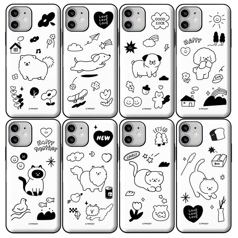 TR 猫子犬パッチ iPhone Galaxy マグネット カード ドア バンパー ケース カバー スマホケース CAT PUPPY PATCH MAGNET CARD DOOR BUMPER CASE COVER カード2枚が収納できる実用性 ミラーが入っております。