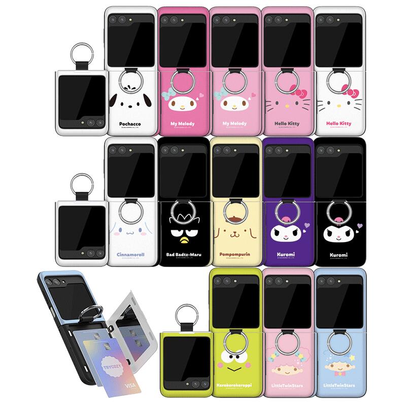 TR サンリオ フェース ギャラクシー Z フリップ 3 4 5 6 マグネット ドア バンパー ケース カバー スマホケース SANRIO FACE Galaxy Z Flip 3 4 5 6 MAGNETIC CARD DOOR BUMPER CASE カード2枚が収納できる実用性 ミラーが入っております。