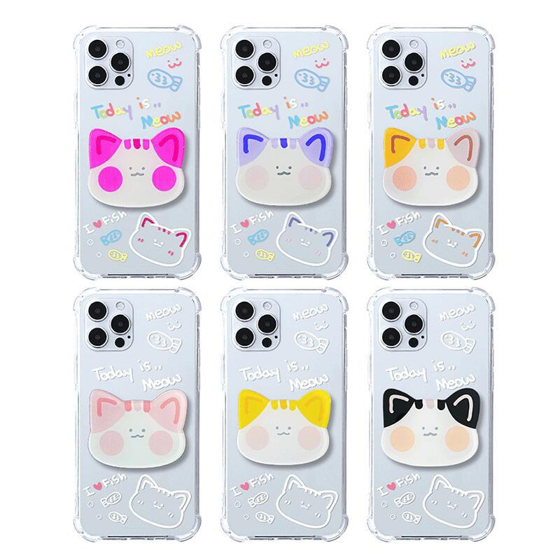 SI アニマルフレンズ 猫 スマホグリップ iPhone Galaxy 防弾 ケース カバー スマホケース グリップホルダー スマホリング シンプル スタンド ホルダー 落下防止 携帯スタンド スマホ グリップスタンド ANIMAL FRIENDS CAT GRIP CASE COVER
