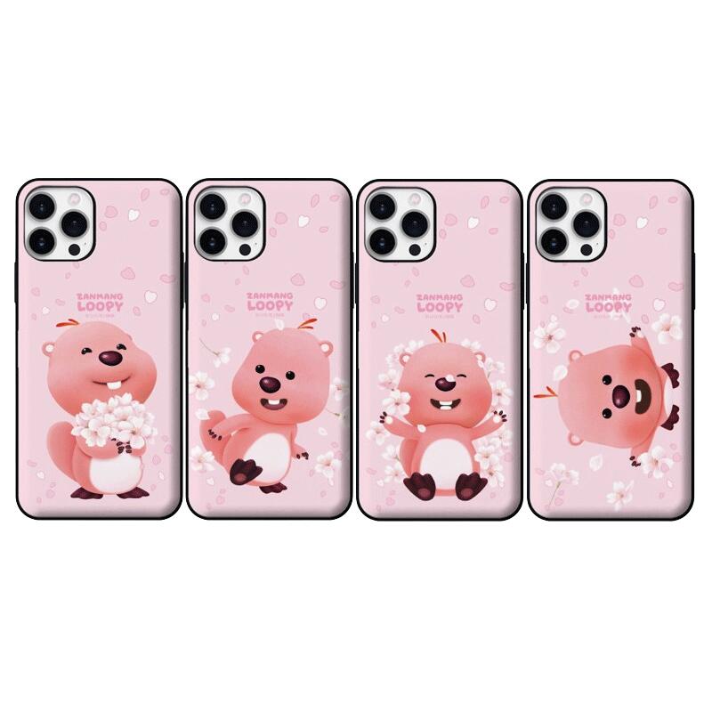 ルーピー iPhone Galaxy マグネット カード ドア バンパー ケース カバー スマホケース キューティ ルーピー ZANMANG LOOPY CHERRY BLOSSOM SEASON 3D MAGNET CARD DOOR BUMPER カード2枚が収納できる実用性 ミラーが入っております。 TR