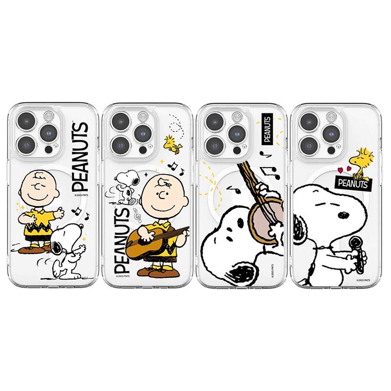 ピーナッツ スヌーピー iPhone Galaxy シング アンド ソング MagSafe 対応 防弾 レンズガード ケース カバー スマホケース PEANUTS SNOOPY SING AND SONG LENS GUARD MagSafe Gell Hard Case Cover TR