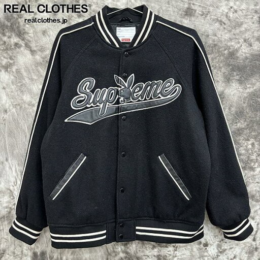 【中古】Supreme×Playboy/シュプリーム×プレイボーイ【17AW】Playboy/ウールバーシティジャケット スタジャン/ブラック/L 【中古】Supreme×Playboy/シュプリーム×プレイボーイ【17AW】Playboy/ウールバーシティジャケット スタジャン/ブラック/L