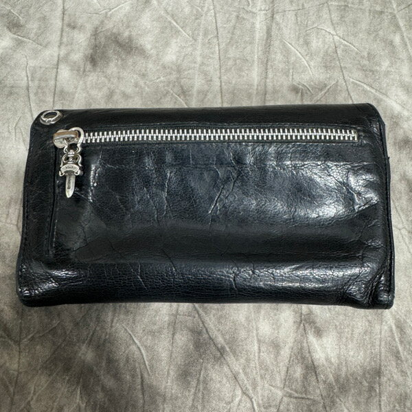 【中古】CHROME HEARTS/クロムハーツ WAVE/ウェーブウォレット クロスボタン/長財布