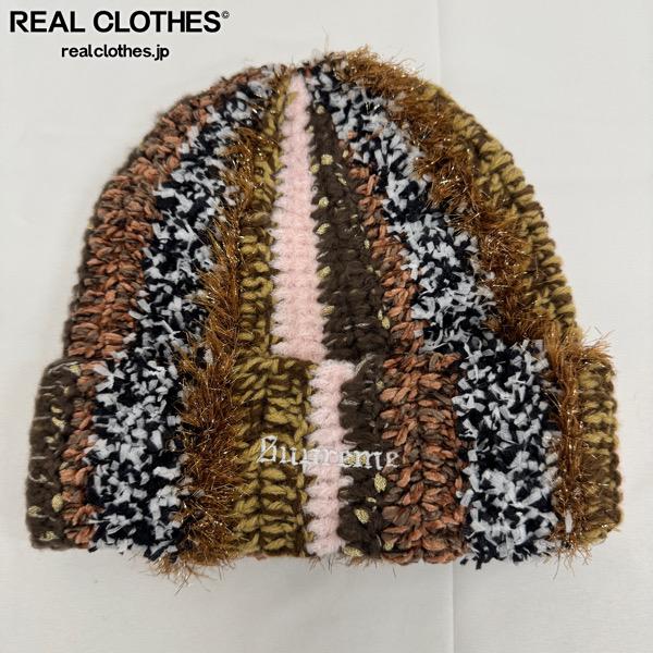 【中古】Supreme/シュプリーム【25AW】Tinsel Stripe Beanie/ティンセル ストライプ ビーニー/ニット帽/ブラウン 商品説明 カラー　：ブラウン素材 ：お写真にございます品質表示タグをご確認ください。付属品 ：画像に写るものが全てとなります。 サイズ 実寸約：高さ 23cm※横幅に関しては伸縮性があるため計測しておりません。 商品の状態 この商品のランク 　A 　 ※特筆すべきダメージのない状態良好なお品物でございます。 ※商品に関してご質問をいただきましてもお答え出来ない場合がございます。 ※商品の状態は弊社の基準により表記させて頂いております。 出品商品は【全て中古買取品】の為、商品によっては全てのダメージを掲載する事が難しく、掲載された情報以外にも、破損・汚れ・欠品・劣化の進行などがある場合もございます。 完璧なお品をお求めの方、また中古品にご理解のない方におきましては、恐れ入りますがご購入をお控え頂けますようお願い申し上げます。 S 未使用または新品同様のお品物 A コンディション良好な美品 B 使用感がある比較的良好なお品物 C 全体的に使用感のあるお品物 D 強い使用感または難ありのお品物 J ジャンク品 出品番号 33272 　※当店出品番号です。