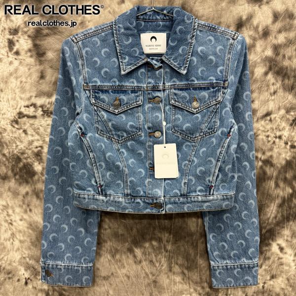 【中古】Marine serre/マリーンセル MOON LASER DENIM CROPPED JACKET/ムーン レーザー デニム クロップド ジャケット/WJA041A/38