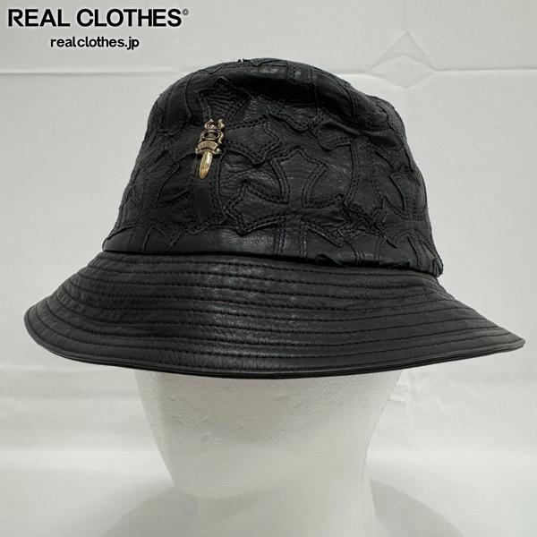 【中古】CHROME HEARTS/クロムハーツ U-CHUM-LTHR セメタリークロス レザー バケットハット/S