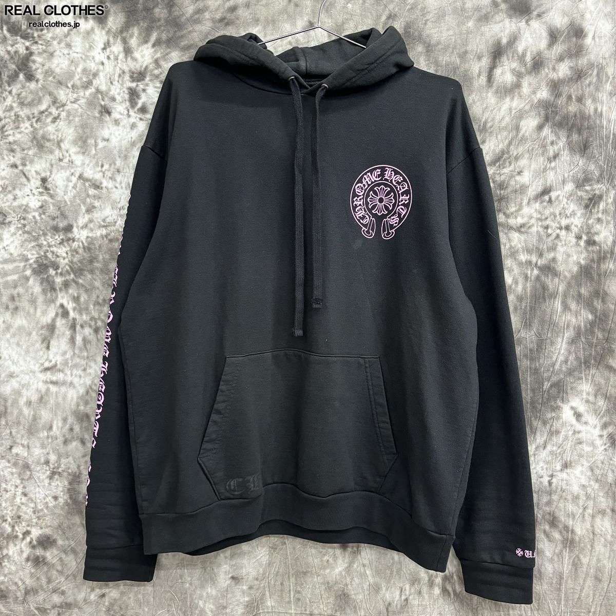 【中古】CHROME HEARTS/クロムハーツ ホースシュープリント/プルオーバーパーカー/ピンク/L