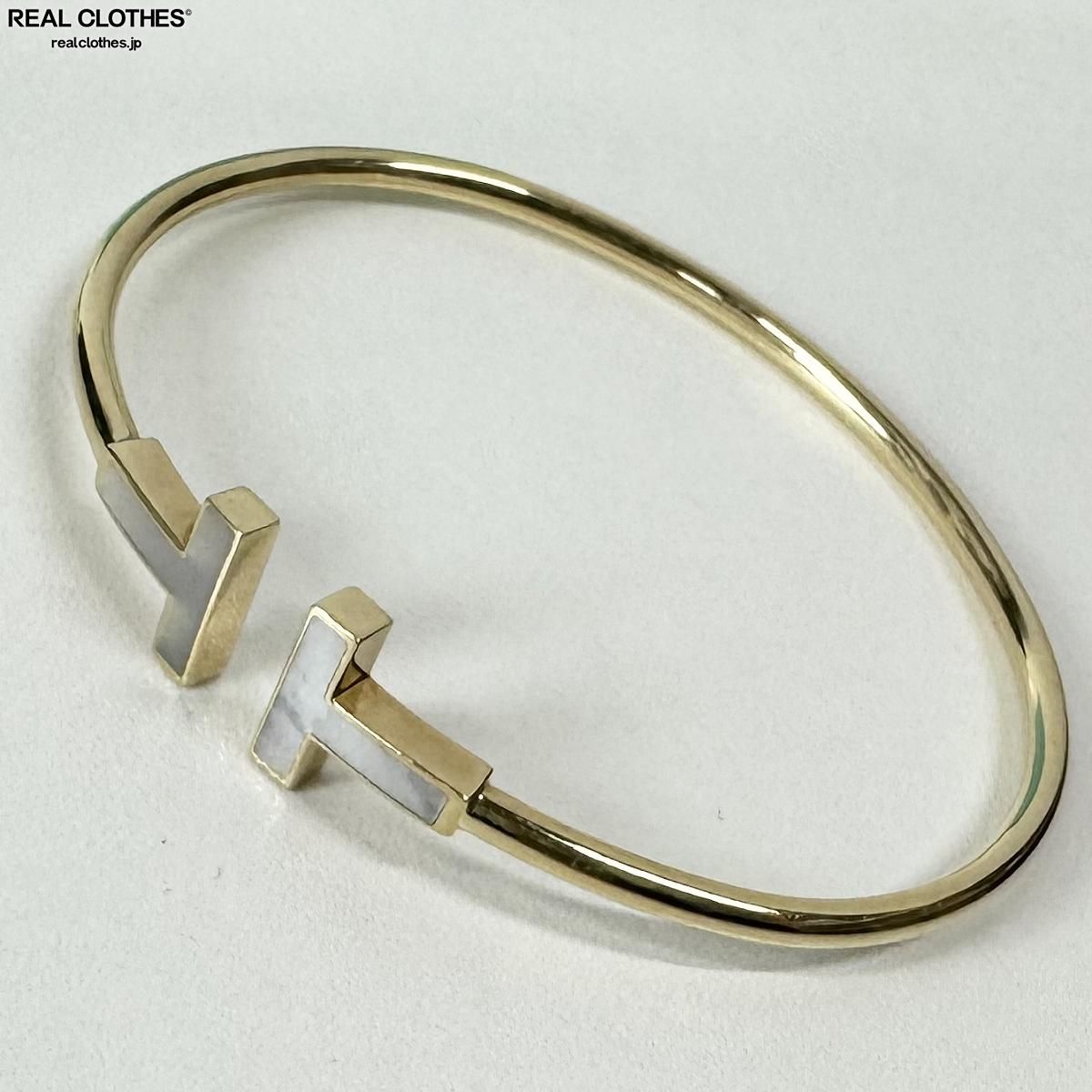 【中古】TIFFANY&amp;Co./ティファニー Tワイヤーブレスレット/バングル K18YG×マザーオオブパール