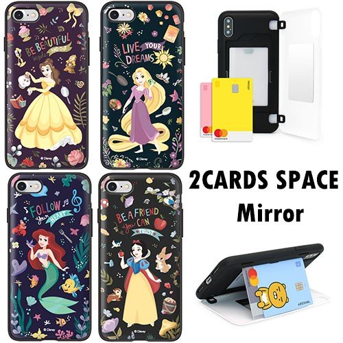 Disney Princesses/Card Mirror Bumper/IC/Suica/カード収納可能/iPhone/Galaxy ケース/カバー/スマホケース