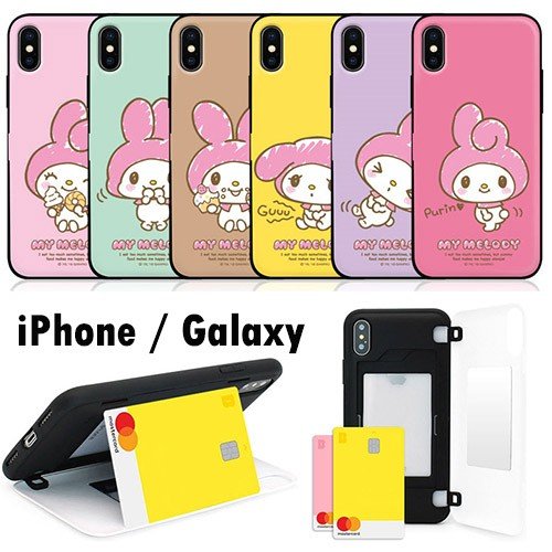 79 マイメロディ iPhone Galaxy カバー スマホケース My Melody Card Mirror Bumper IC カード Suica カード収納可能