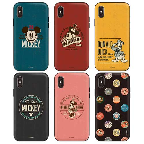 TR ディズニー ビンテージ iPhone Galaxy マグネット カード ドア バンパー ケース カバー スマホケース Disney Vintage Card Mirror Bumper IC Suica カード収納可能