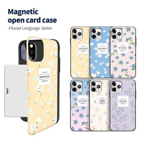  Flower Language Magnetic Card Door Bumper/マグネット吸着/ICカード/Suica/カード収納可能/iPhone/Galaxy/カバー/スマホケース