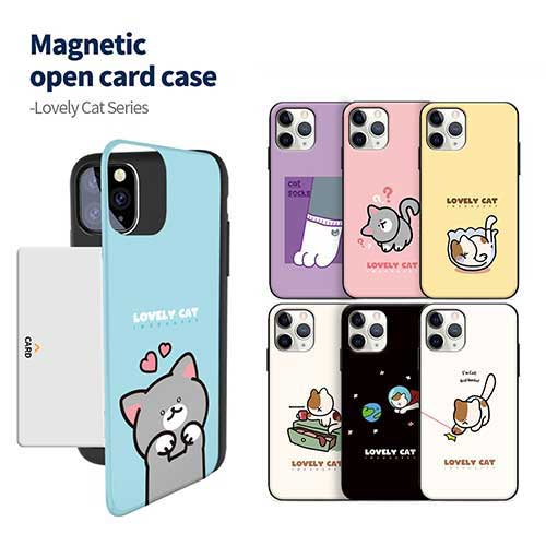 [DC] Lovely Cat Magnetic Card Door Bumper/マグネット吸着/ICカード/Suica/カード収納可能/iPhone/Galaxy/カバー/スマホケース