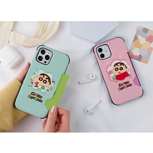 CQ Crayon Shinchan クレヨンしんちゃん Big Frame Card Double Bumper IC Suica カード収納可能 iPhone Galaxy カバー スマホケース