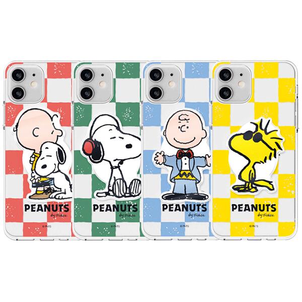 TR ピーナッツ スヌーピー チェッカボード スマホグリップ iPhone Galaxy 透明ゼリー ケース カバー スマホケース スマホスタンド グリップホルダー スマホリング シンプル スタンド ホルダー 落下防止 携帯スタンド スマホ グリップスタンド