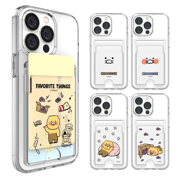 S2 카카오프렌즈 춘식 카톤 iPhone Galaxy 방탄 더블 카드 케이스 커버 스마트폰 케이스 KAKAO FRIENDS CHOONSIK CARTOON GELL HARD DOUBLE CARD CASE COVER 카드 수납 가능 카드 2장을 수납할 수 있는 실용성