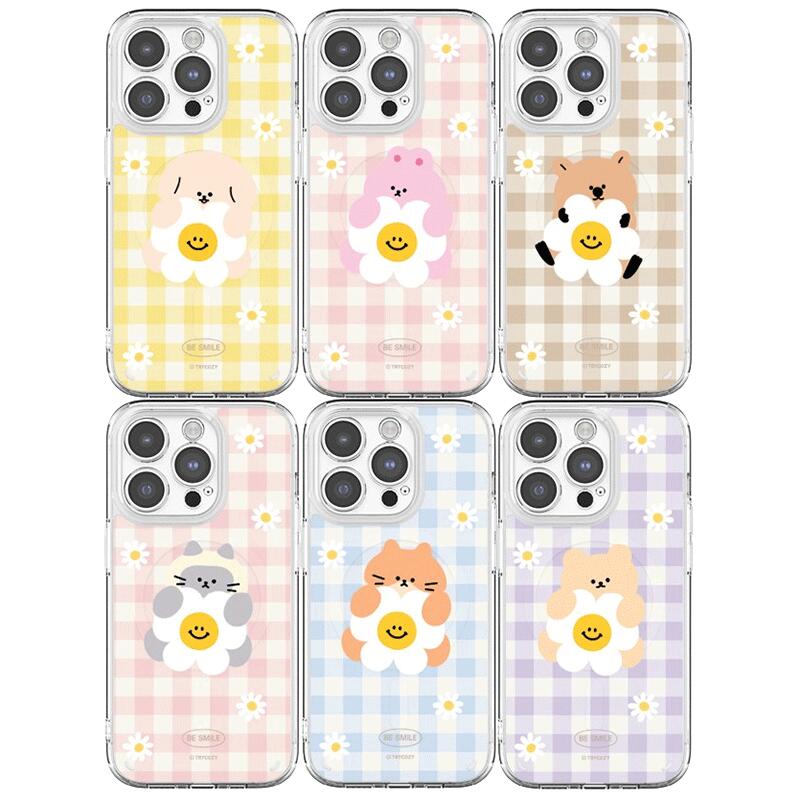 動物デージーチェック iPhone Galaxy ケース カバー スマホケース MagSafe 対応 防弾 レンズガード ANIMAL DAISY CHECK LENS GUARD MagSafe Gell Hard Case Cover TR