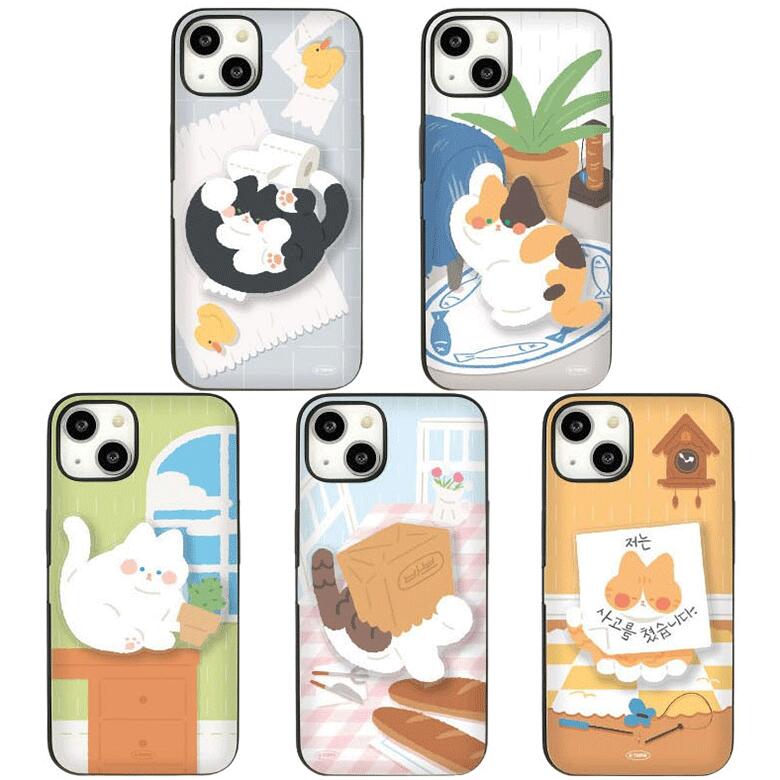 どたどた猫 スマホグリップ iPhone Galaxy マグネット カード ドア バンパー ケース カバー スマホケース スマホスタンド かわいい グリップホルダー スマホリング シンプル スタンド ホルダー 落下防止 携帯スタンド スマホ グリップスタンド HH
