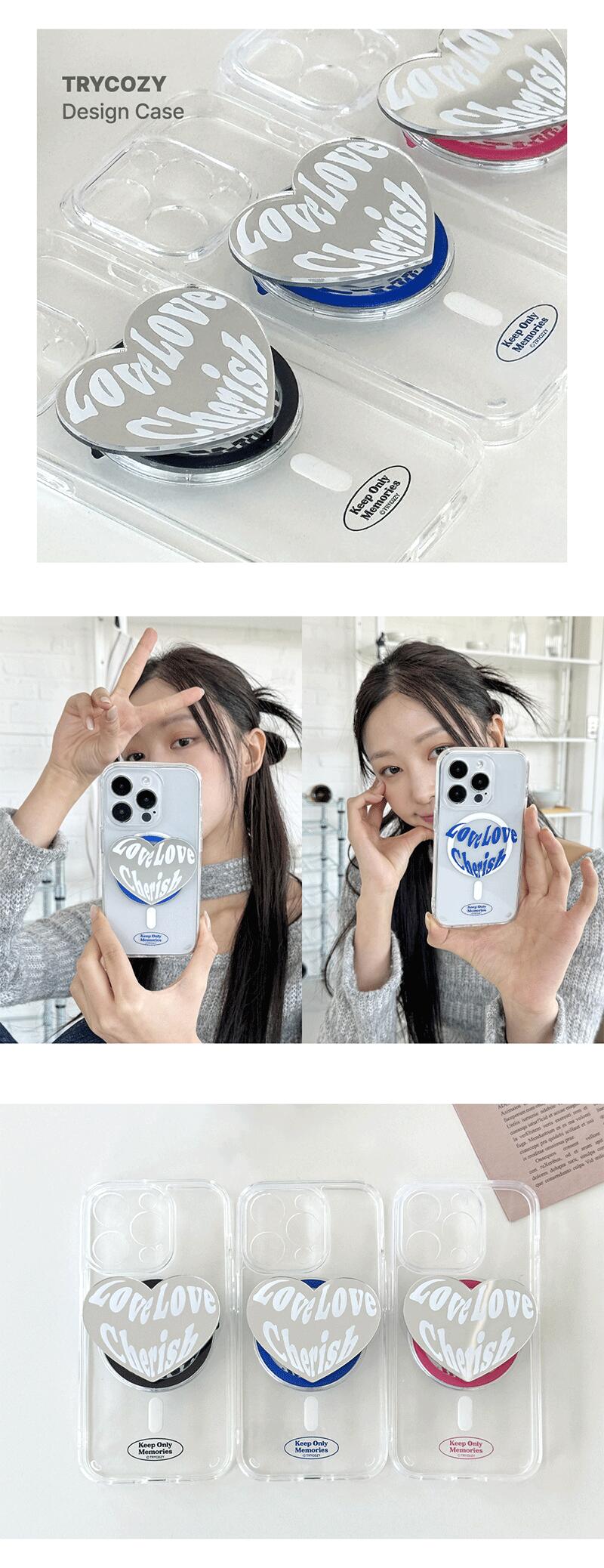 ラブラブレタリングミラー Magsafe対応 スマホグリップ iPhone Galaxy Magsafe対応 防弾 ケース カバー スマホケース グリップホルダー スマホリング シンプル スタンド ホルダー 落下防止 携帯スタンド スマホ グリップスタンド。スマホグリップとケースのセットです。 TR