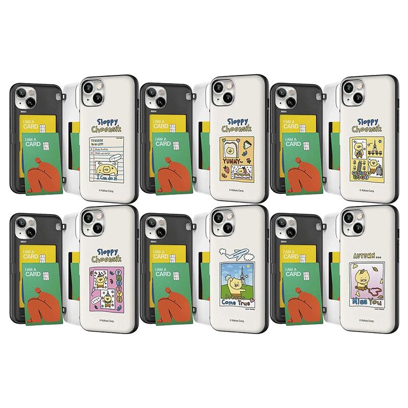 카카오프렌즈 슬래피 춘식 iPhone Galaxy 마그넷 카드 도어 범퍼 케이스 커버 스마트폰 케이스 KAKAO FRIENDS SLOPPY CHOONSIK MAGNET CARD DOOR BUMPER CASE COVER 카드 2장을 수납할 수 있는 실용성 미러가 들어가 있습니다.KK
