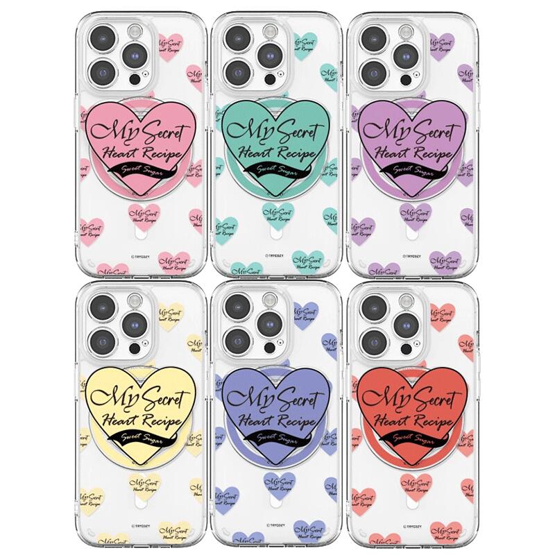 ハートレシピ iPhone Galaxy MagSafe 対応 防弾 レンズガード 透明 スマホスタンド ケース カバー スマホケース HEART RECIPE LENS GUARD MagSafe SMART GRIP Gell Hard Case Cover 強力磁石仕様 スマホグリップ ホルダー 落下防止 スマホグリップとケースのセットです。TR