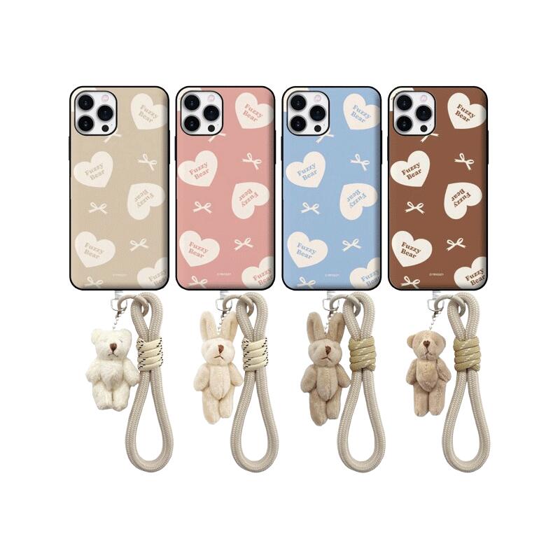 ファジィ ベア ハートパターン iPhone Galaxy ロープストラップ マグネット カード ドア バンパー ケース カバー スマホケース FUZZY BEAR HEART PATTERN ROPE STRAP MAGNET CARD DOOR BUMPER カード2枚が収納できる実用性 ミラーが入っております 落下防止 TR