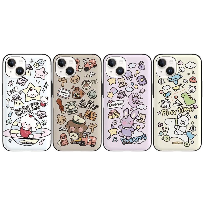 ちぐるい ドゥードル iPhone Galaxy マグネット カード ドア バンパー ケース カバー スマホケース カード2枚が収納できる実用性 ミラーが入っております。 TM