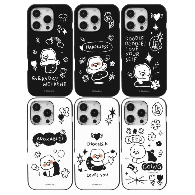 카카오프렌즈 춘식 iPhone Galaxy 두들 두들 마그넷 카드 도어 범퍼 케이스 커버 스마트폰 케이스 큐티 루피 KAKAO FRIENDS CHOONSIK DOODLE DOODLE MAGNET CARD DOOR BUMPER 카드 2장을 수납할 수 있는 실용성