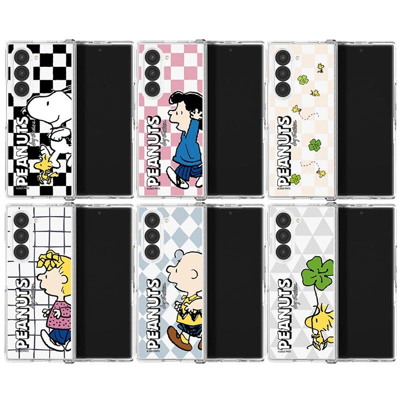 ピーナッツ スヌーピー フレンズ ランパターン ギャラクシーZフォールド 4 5 6 7 ヒンジ保護 透明 ケース カバー スマホケース PEANUTS SNOOPY FRIENDS RUN PATTERN Galaxy Z Fold 4 5 6 7 HINGE PROTECTION CLEAR HARD CASE COVER TR