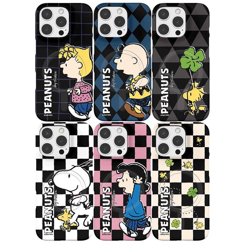 땅콩 스누피 프렌즈 런 패턴 iPhone Galaxy Magsafe 대응 슬림 하드 케이스 커버 스마트 폰 케이스 PEANUT SNOOPY FRIENDS RUN PATTERN MagSafe SLIM HARD CASE COVER TR
