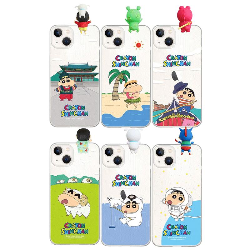 クレヨンしんちゃん 旅行 フィギュア iPhone Galaxy 透明ゼリー ケース カバー スマホケース Crayon Shinchan TRAVEL Design Figure Clear Jelly Case Cover FIX