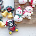 デコパーツ 【2個】プラ 雪だるま サンタベア Xmasベル 貼付けパーツ 緑 赤 白 緑 デコレーションパーツ