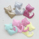 猫【1個または50個】ハンドメイド 手芸 きらきら型抜きフェルトラメ猫 (全7色) アップリケ