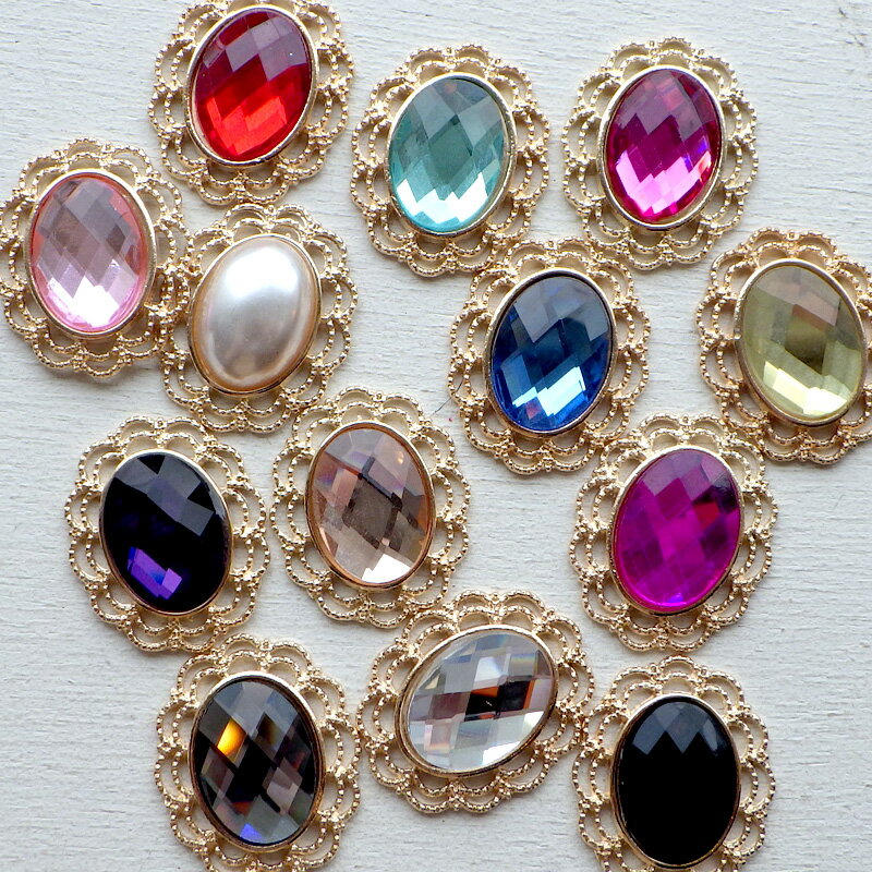 デコパーツ 宝石 メタル貼付けパーツ ガラスビジュー 1個 金色 13種類 ビジュー