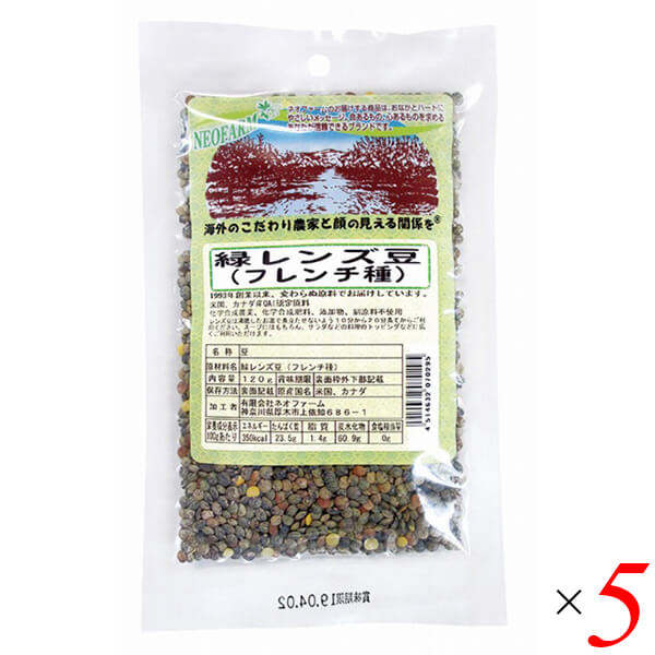 緑レンズ豆（フレンチ種）120g 5個セット ネオファーム ヒラマメ 皮つき 送料無料 1