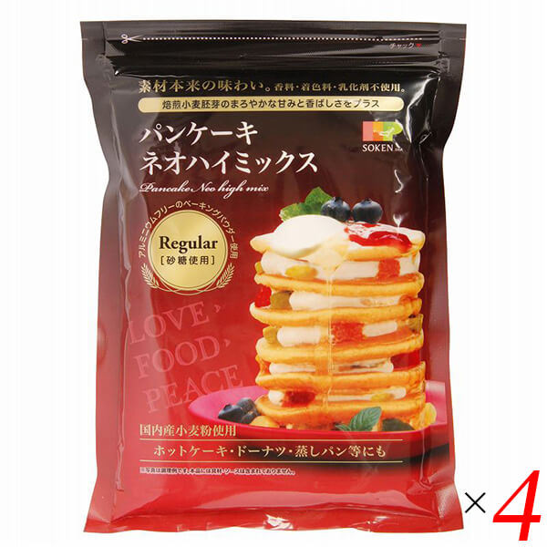 創健社 パンケーキ ネオハイミックス 砂糖使用（レギュラー） 400g 4個セット 焙煎 小麦胚芽 ホットケ..