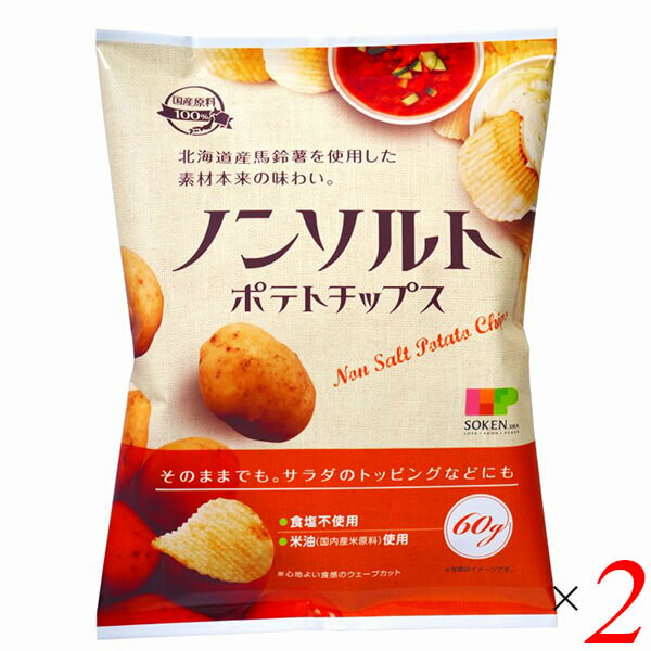 【スーパーSALE！ポイント6倍！】創健社 ノンソルトポテトチップス 60g 2個セット 塩なし 国産 ギザギザ