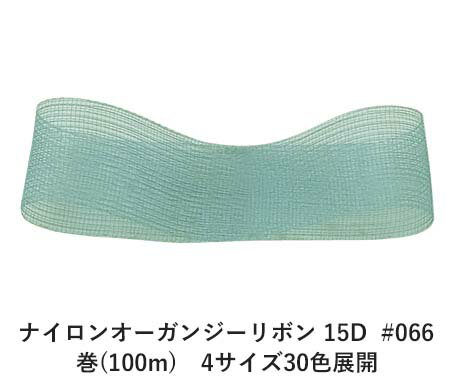 #066 ライトグリーン 18mm幅 ナイロン オーガンジー リボン 15D 巻(100m) 4サイズ30色展開 ハンドメイド DIY 手芸 クラフト 材料 資材 リメイク Ribbon Bon/
